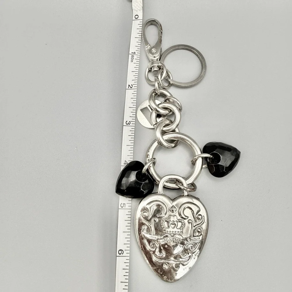 Vintage Kathy Van Zeeland Silver Tone‎ Puffy Hearts Bag Charms Chunky Keychain